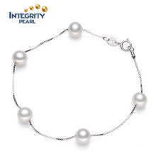 925 Sterling Silver Round Shape 7-8mm Fashion Pearl Bracelet Jewelry